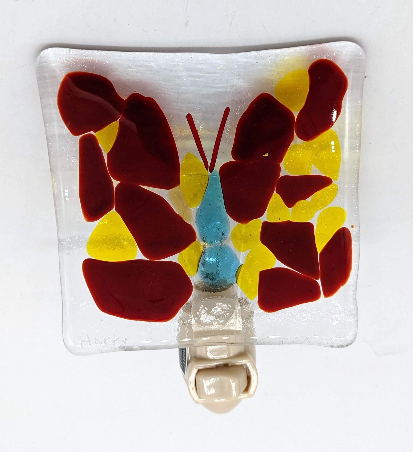 glass nightlight of red and yellow butterfly