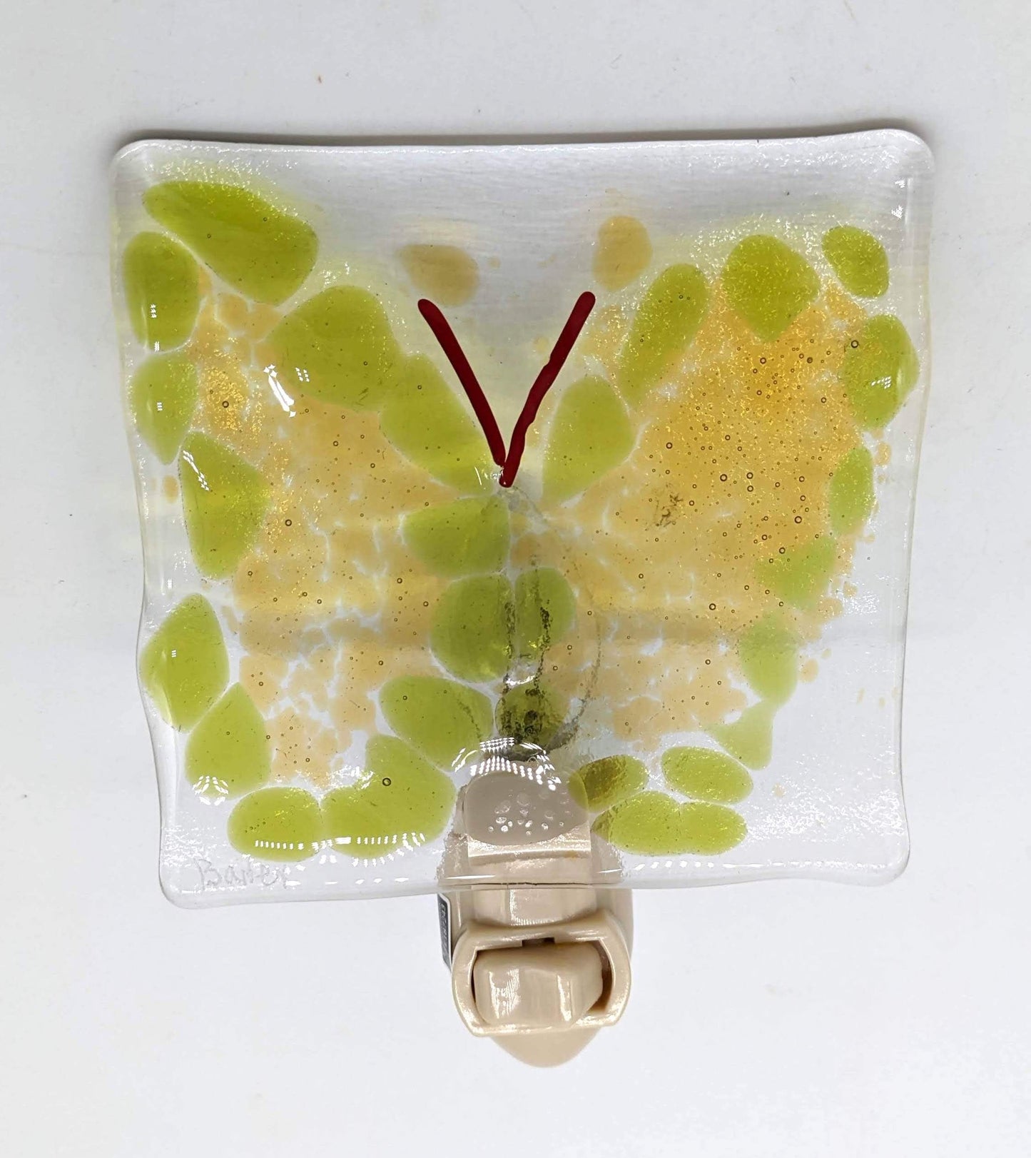 glass nightlight of green and yellow butterfly