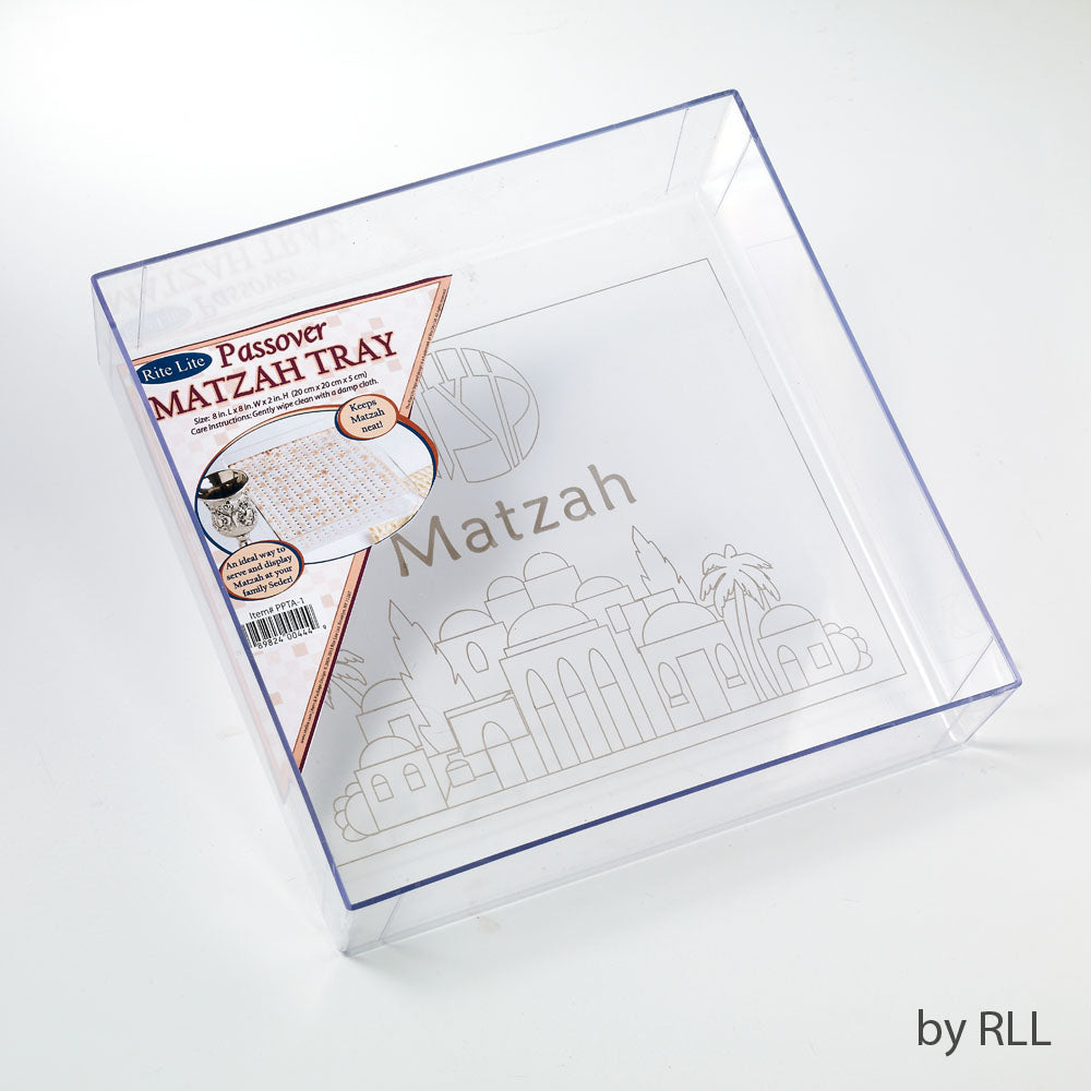 acrylic square open on top with picture of the Holy City and Matzah written inside