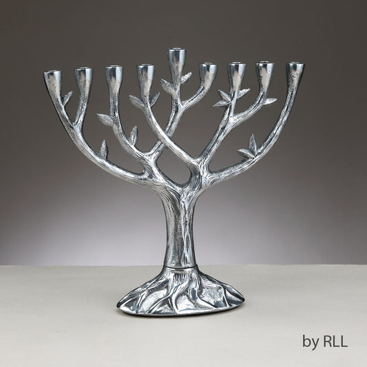 Menorah pictured against a grey background 