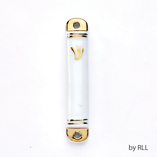 white ceramic cylinder with a golf Hebrew letter Shin on top