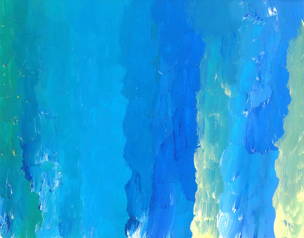 artwork that is painted in various shades of blues and some yellow, painted in an up and down stroke motion