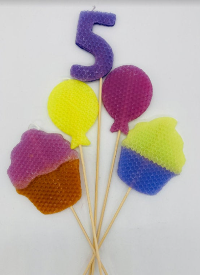 Birthday Candle Bundle On A Stick- Set of 5 Handmade All Natural Beeswax Birthday Candles