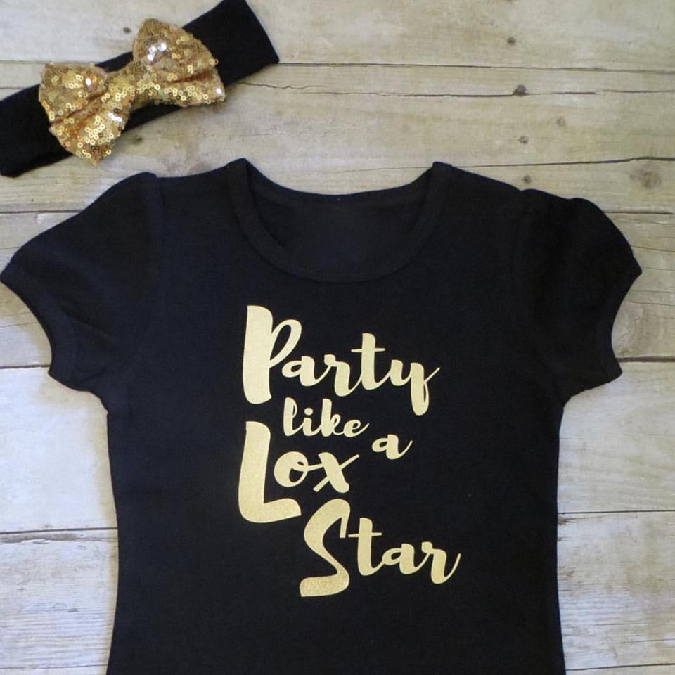 Black children's tshirt with gold Party like a Lox Star slogan