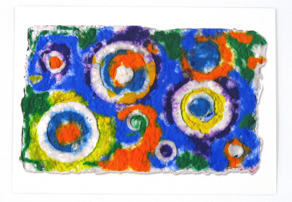 Blue, Orange, Yellow, Purple and Green Circle design greeting card 