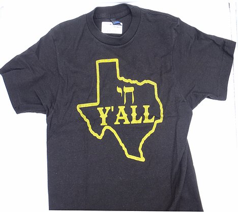 Black tshirt with yellow Texas with Chai Y'all slogan in the middle