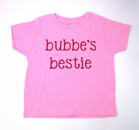 Pink tshirt with Bubbe's bestie slogan in red