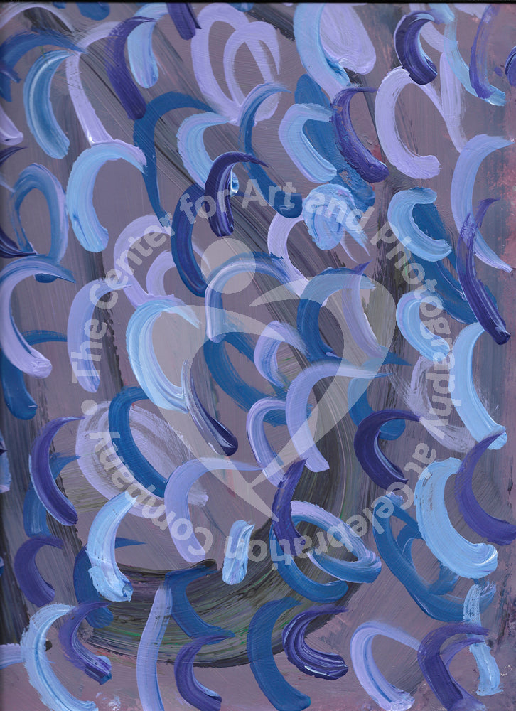  Evan's original abstract artwork of Gray with light blue, dark blue, and lavender swirls.
