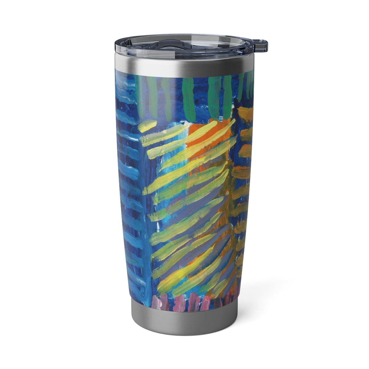 stainless steel tumbler with linear painting on it
