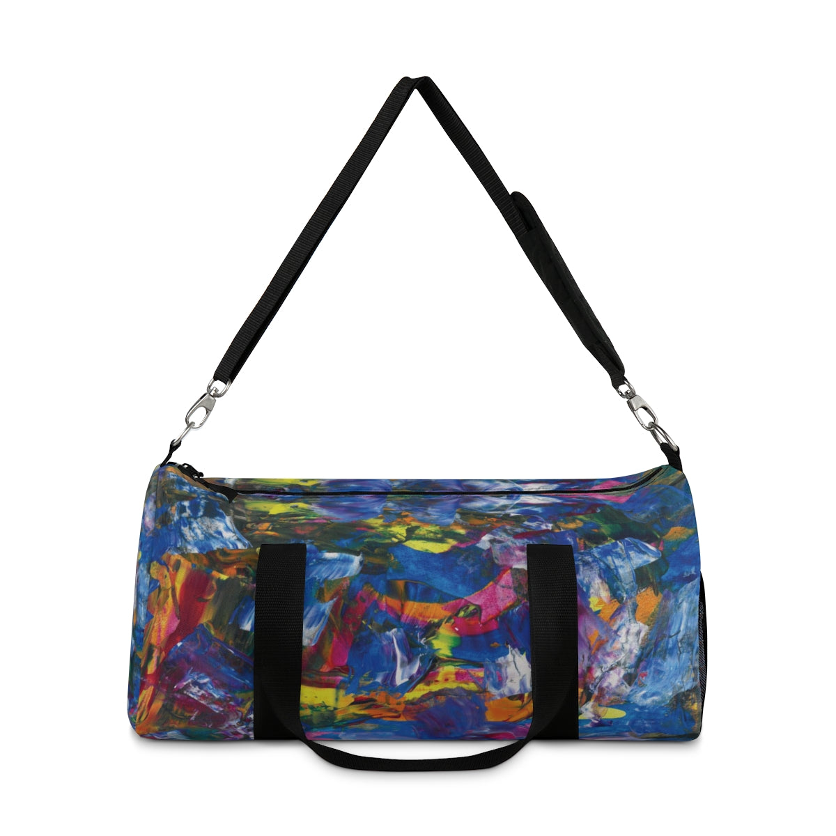 duffle bag with swirls of colors