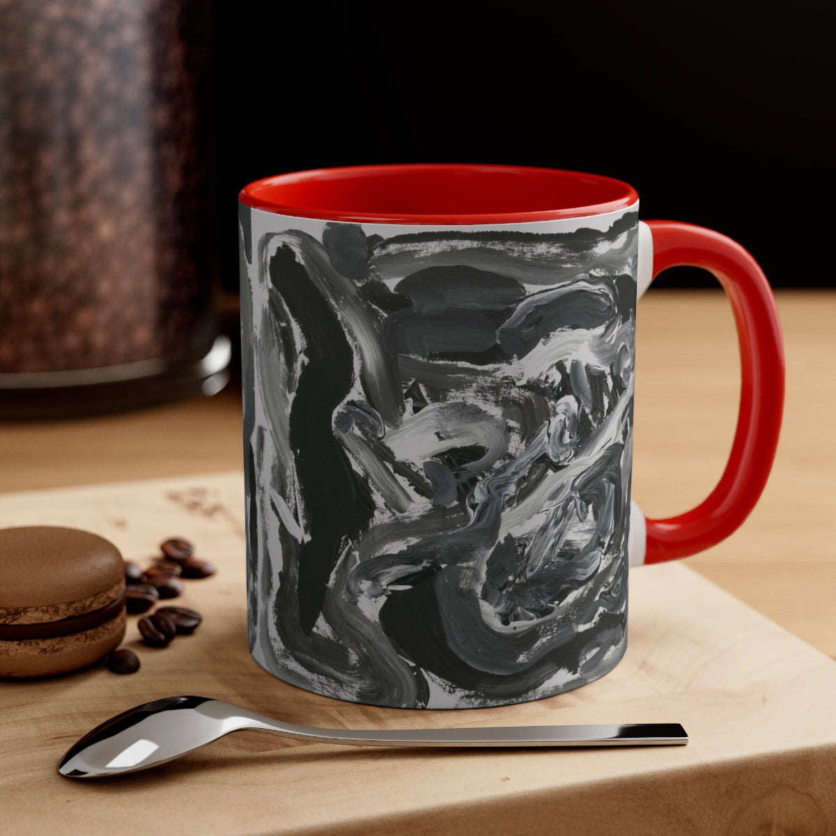 mug with black and white swirls