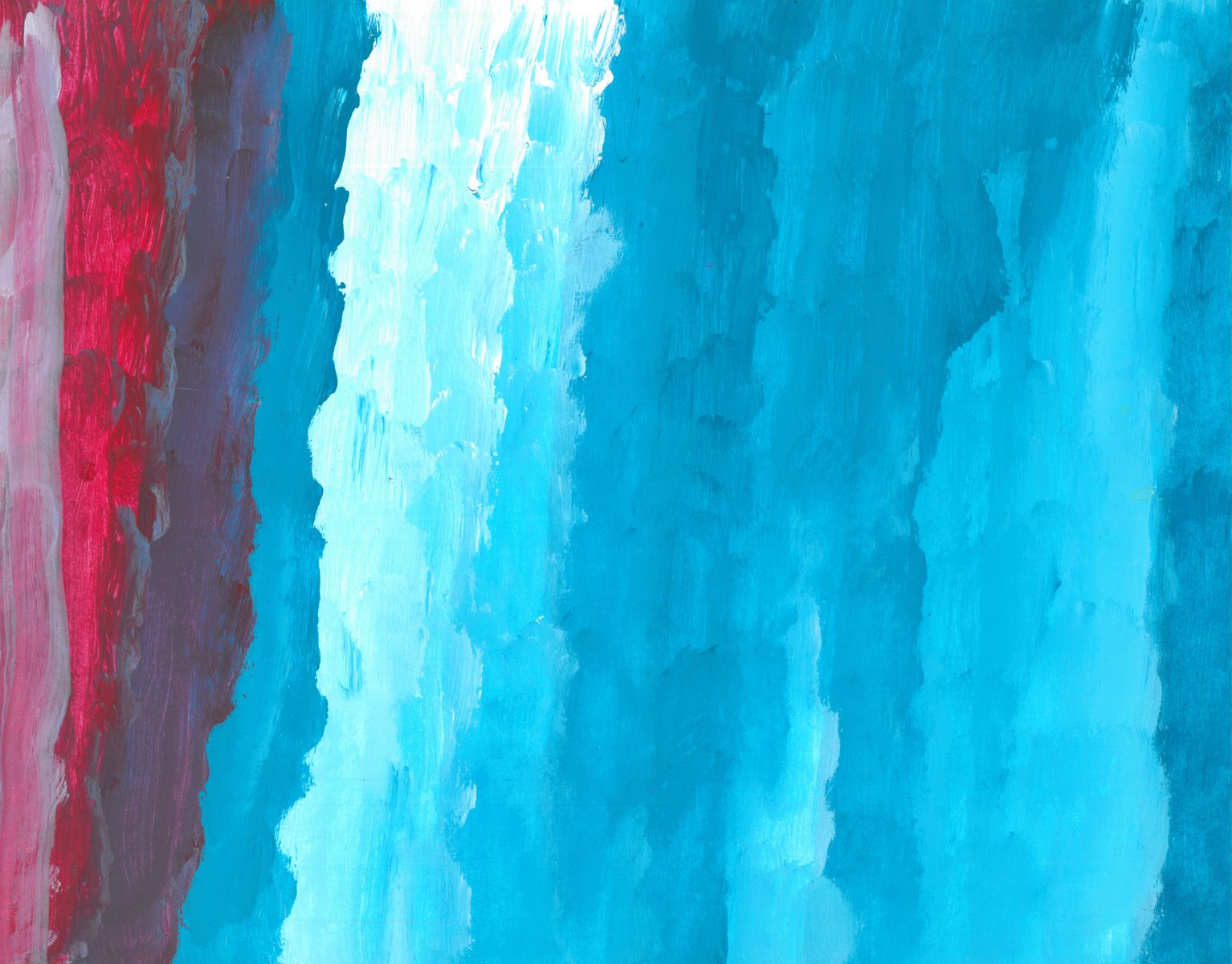 Acrylic on paper artwork with pink, red, purple, dark blue, and light blue vertical gradient from left to right