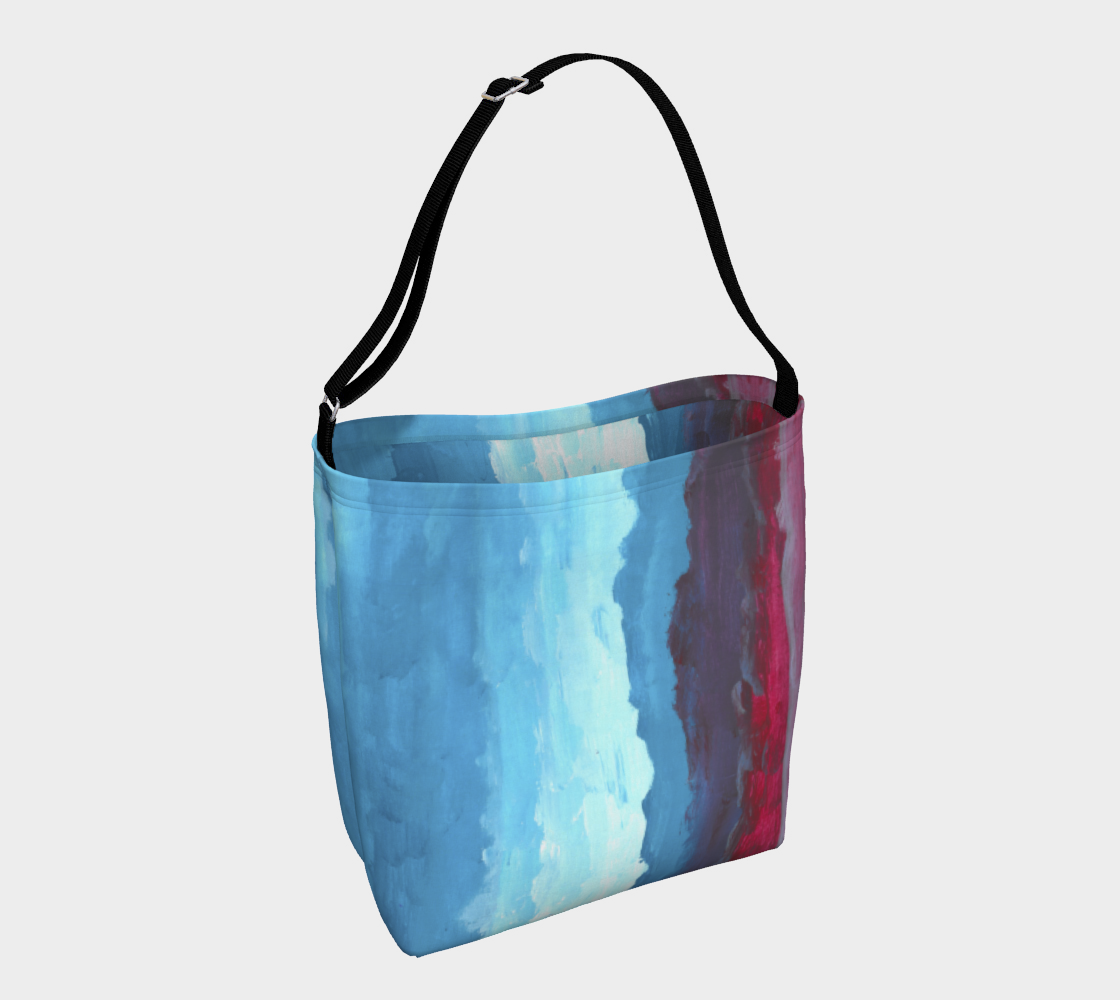 Crossbody bag with red, light blue and dark blue gradient design