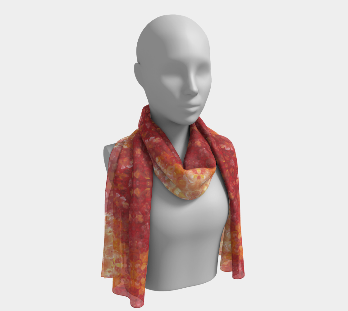 Mannequin wearing a scarf with shades of Red and Orange