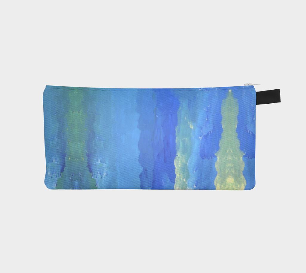 pencil case with a vertical gradient shades of blue, green, and light yellow