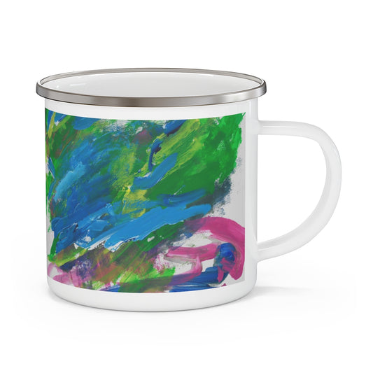 enamel camp mug with abstract painting