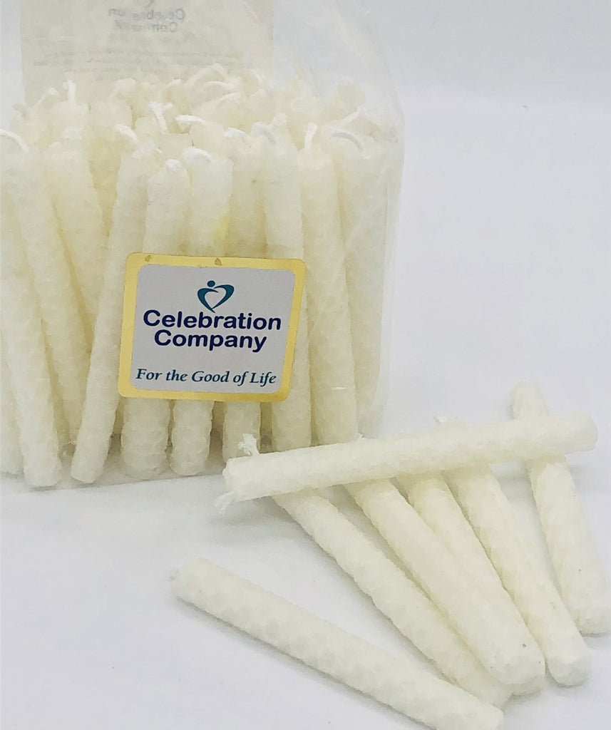 Package of hand rolled white beeswax candles