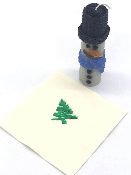 Ivory cocktail napkin with green Christmas tree